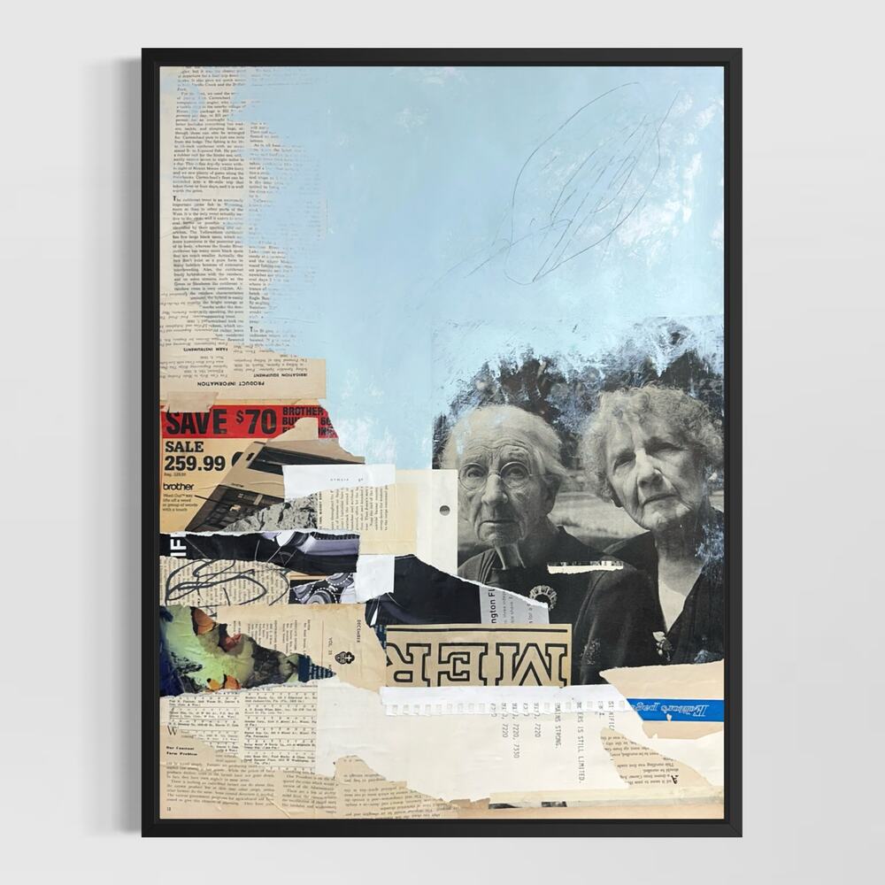Original Mixed Media Modern Art Colllage Painting 18x24 "Gowk" Signed